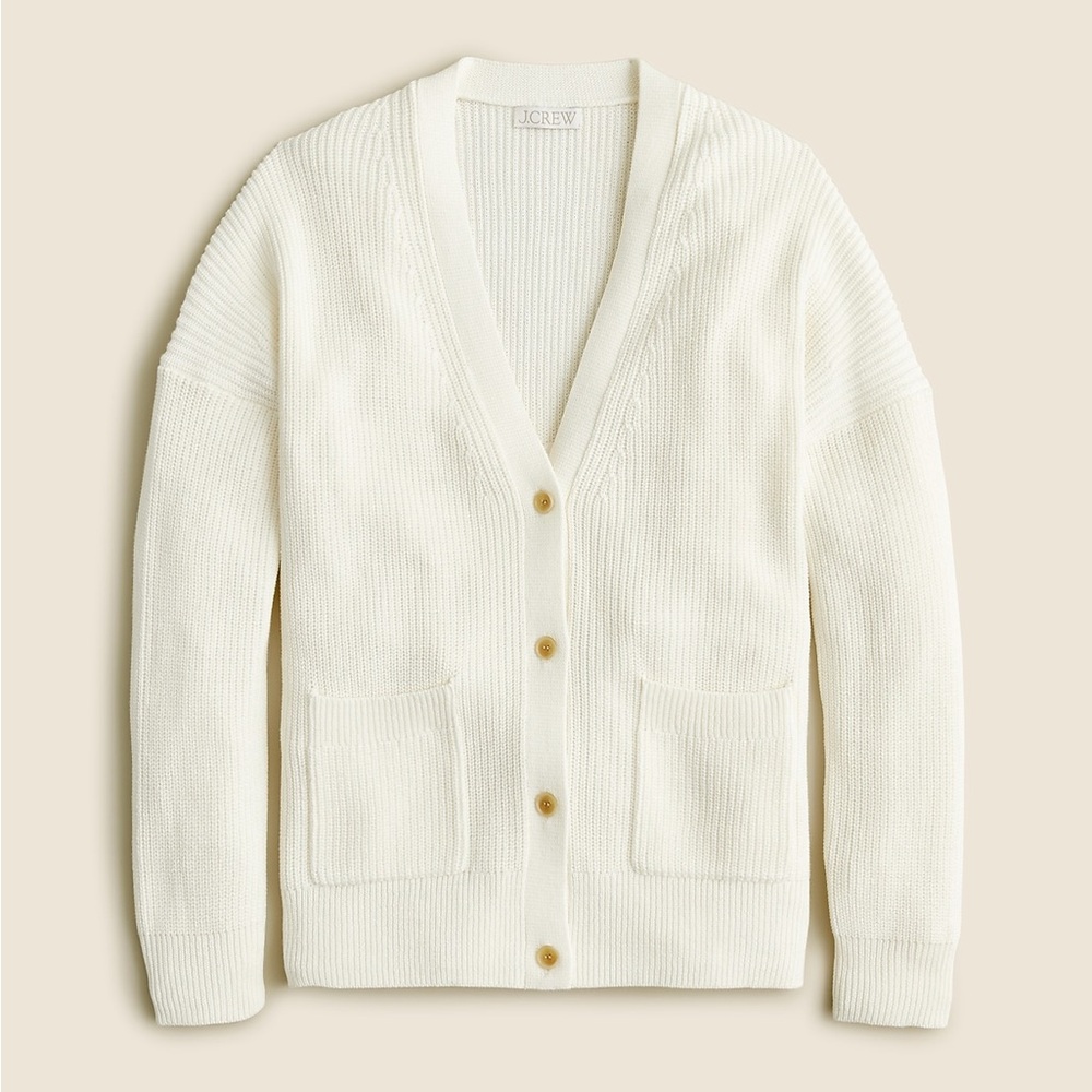 J. Crew Ribbed V-Neck Cardigan Sweater Oversized Cozy Neutral Ivory Sz XL